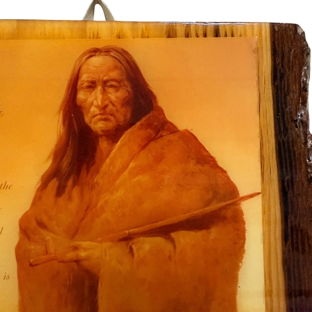 Vintage Native American 10 Commandments Wood Slab Wall Plaque Cliff Dweller